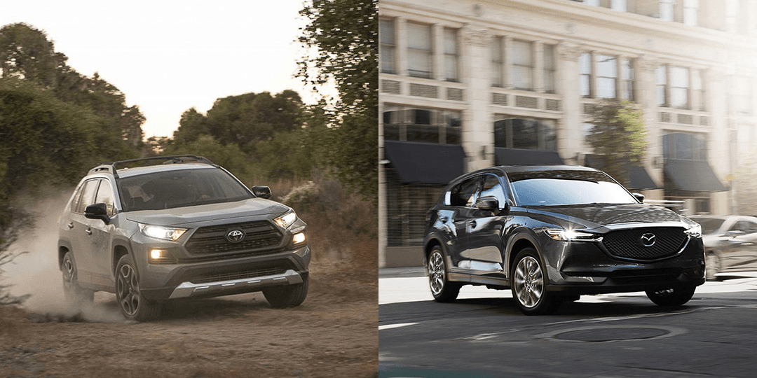 Comparatif entre le Toyota RAV4 2021 (gauche) et le Mazda CX-5 2021 (droite)