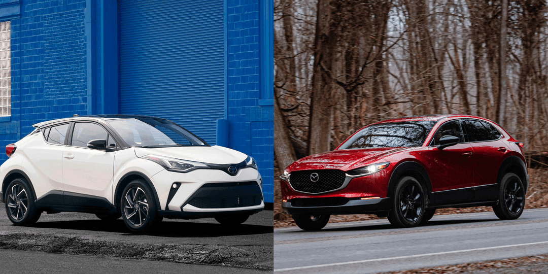 comparatif entre le Toyota CH-R 2021(gauche) et le Mazda CX-30 2021(droite)